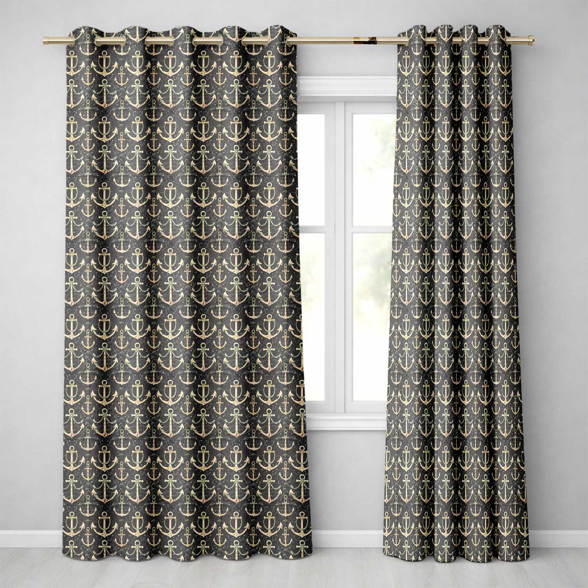 Vintage Anchor Rope Maritime Seamless Pattern Rustic Nautical Design  Readymade Eyelet Ring Top Thermal 100% Blackout Curtains