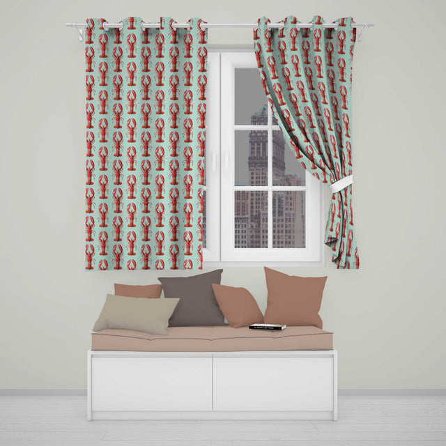 Realistic Red Lobster Seafood Seamless Pattern Marine Ocean Food Theme  Readymade Eyelet Ring Top Thermal 100% Blackout Curtains