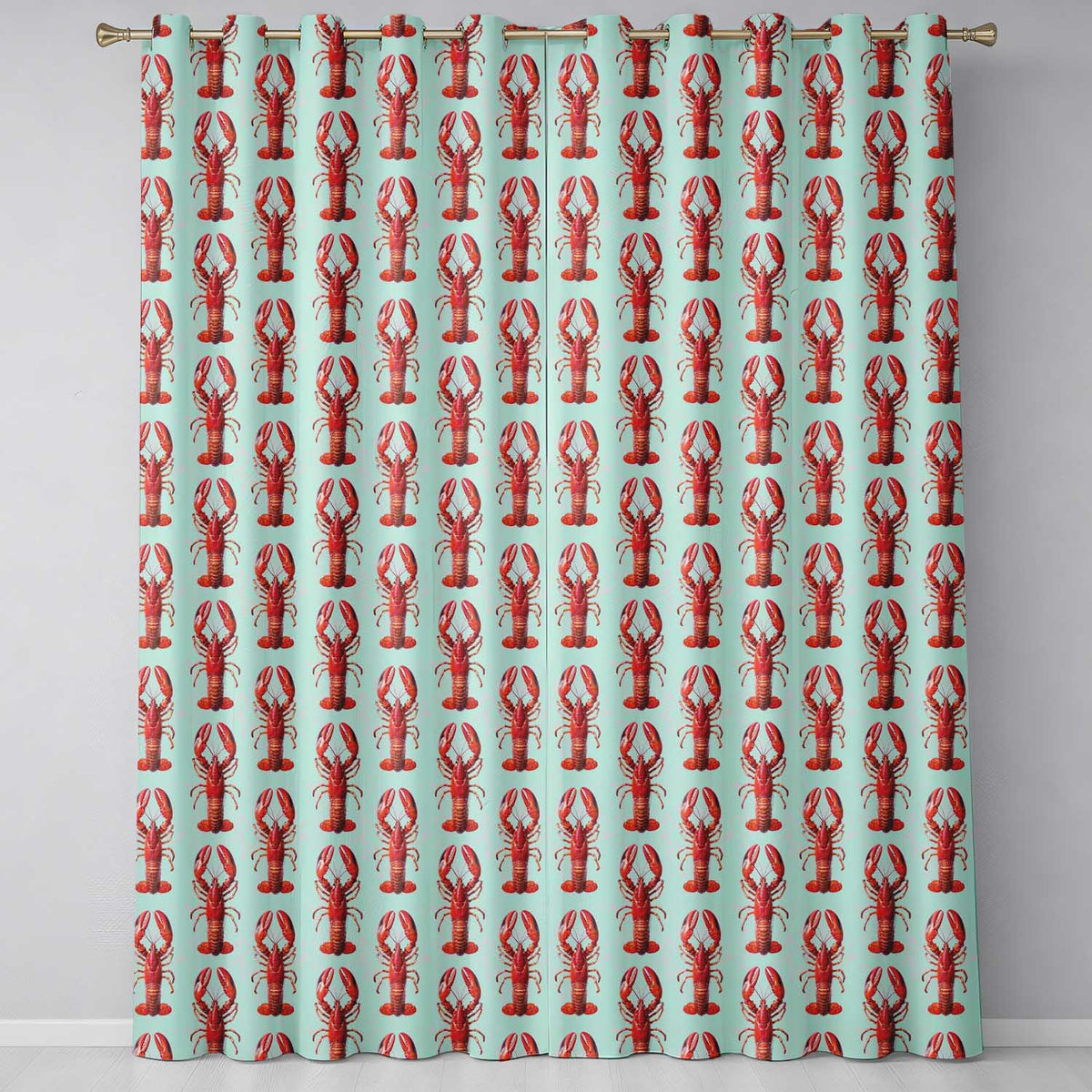 Realistic Red Lobster Seafood Seamless Pattern Marine Ocean Food Theme  Readymade Eyelet Ring Top Thermal 100% Blackout Curtains