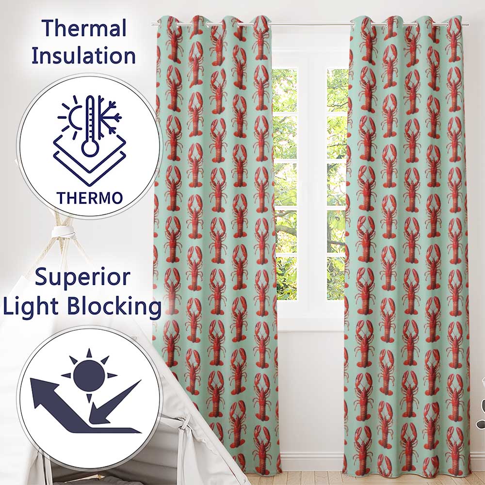 Realistic Red Lobster Seafood Seamless Pattern Marine Ocean Food Theme  Readymade Eyelet Ring Top Thermal 100% Blackout Curtains