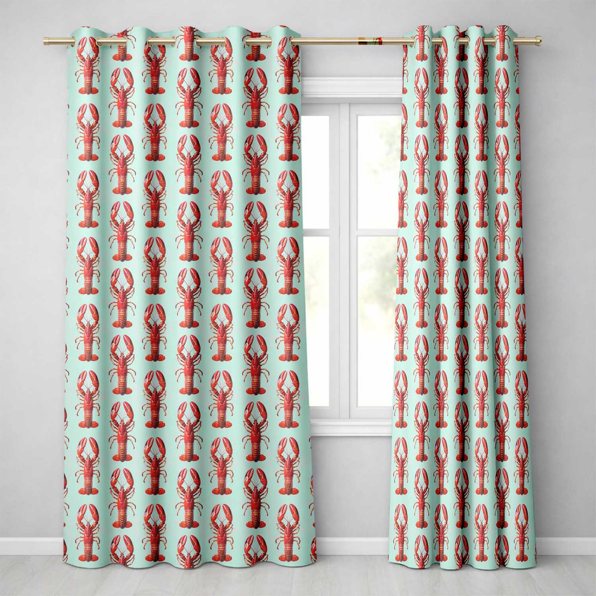 Realistic Red Lobster Seafood Seamless Pattern Marine Ocean Food Theme  Readymade Eyelet Ring Top Thermal 100% Blackout Curtains