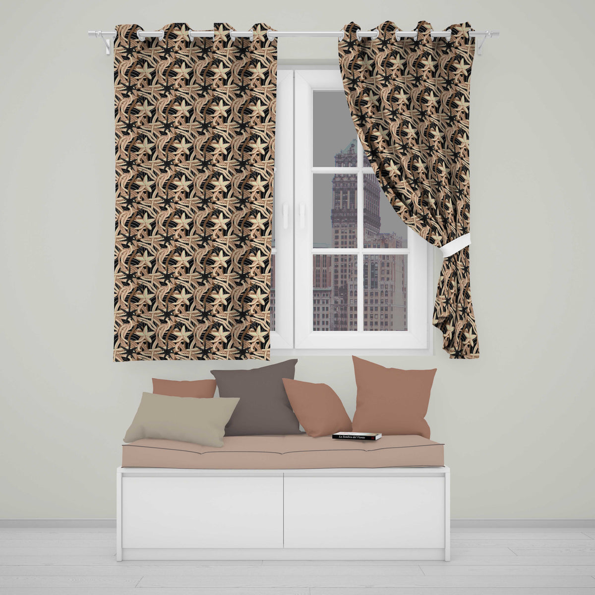 Nautical Rope Starfish Net Seamless Pattern Coastal Beach Marine Theme  Readymade Eyelet Ring Top Thermal 100% Blackout Curtains