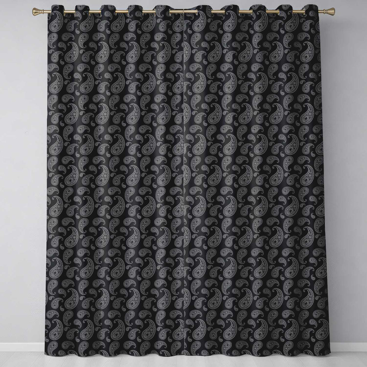 Black White Paisley Bandana Style Seamless Pattern Classic Ornamental  Readymade Eyelet Ring Top Thermal 100% Blackout Curtains