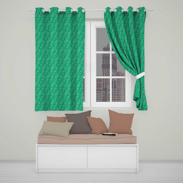 Rich Emerald Paisley Vintage Bandana Seamless Pattern  Design  Readymade Eyelet Ring Top Thermal 100% Blackout Curtains