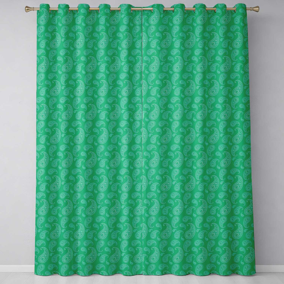 Rich Emerald Paisley Vintage Bandana Seamless Pattern  Design  Readymade Eyelet Ring Top Thermal 100% Blackout Curtains