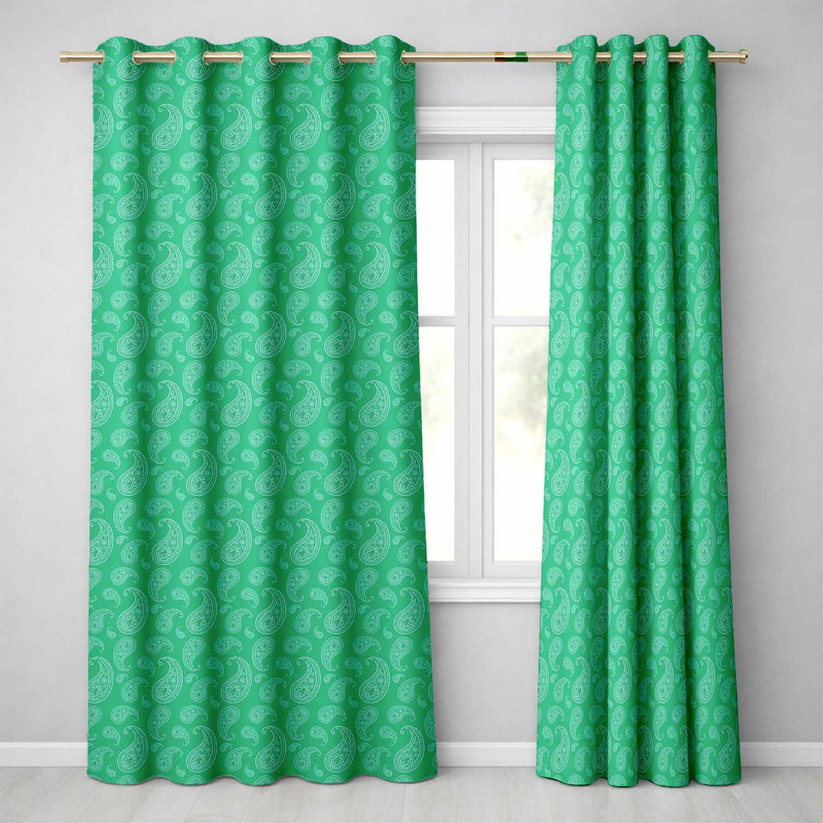 Rich Emerald Paisley Vintage Bandana Seamless Pattern  Design  Readymade Eyelet Ring Top Thermal 100% Blackout Curtains
