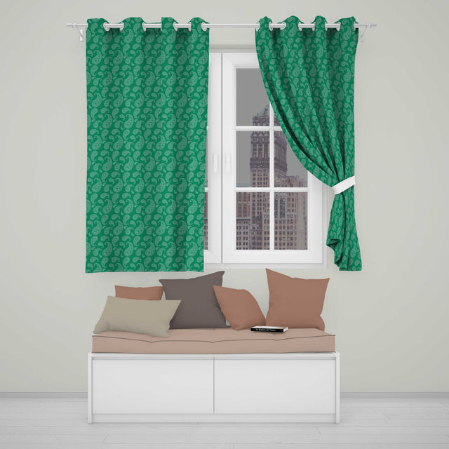 Teal Green Paisley Floral Decorative Seamless Pattern Textile Design  Readymade Eyelet Ring Top Thermal 100% Blackout Curtains