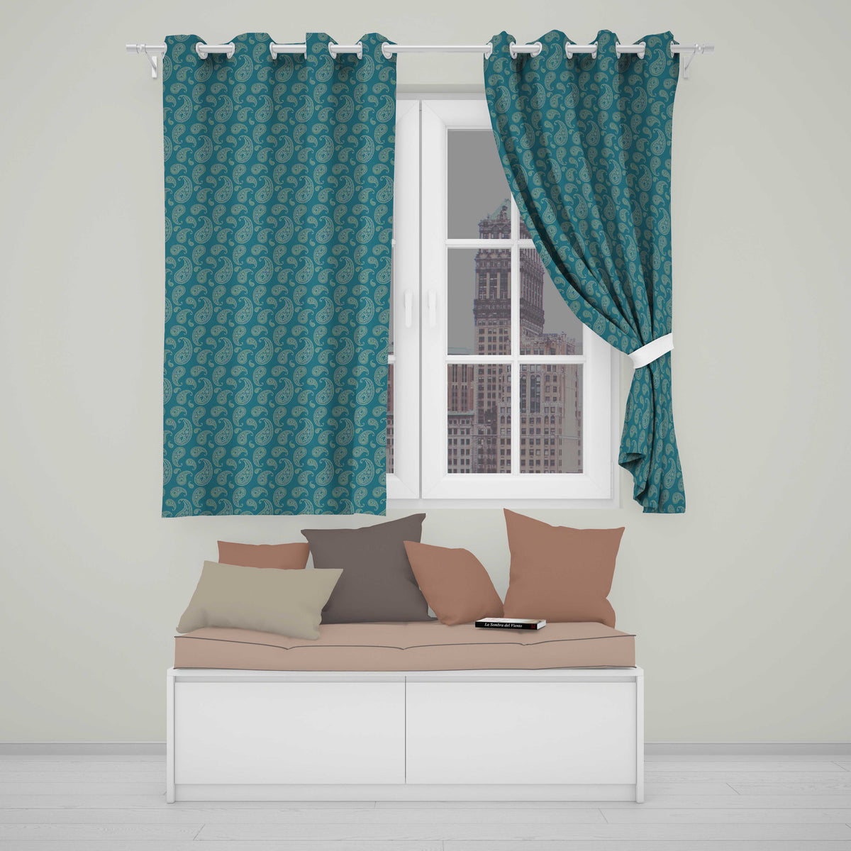 Dark Teal Paisley Floral Bandana Seamless Pattern Classic Textile  Readymade Eyelet Ring Top Thermal 100% Blackout Curtains