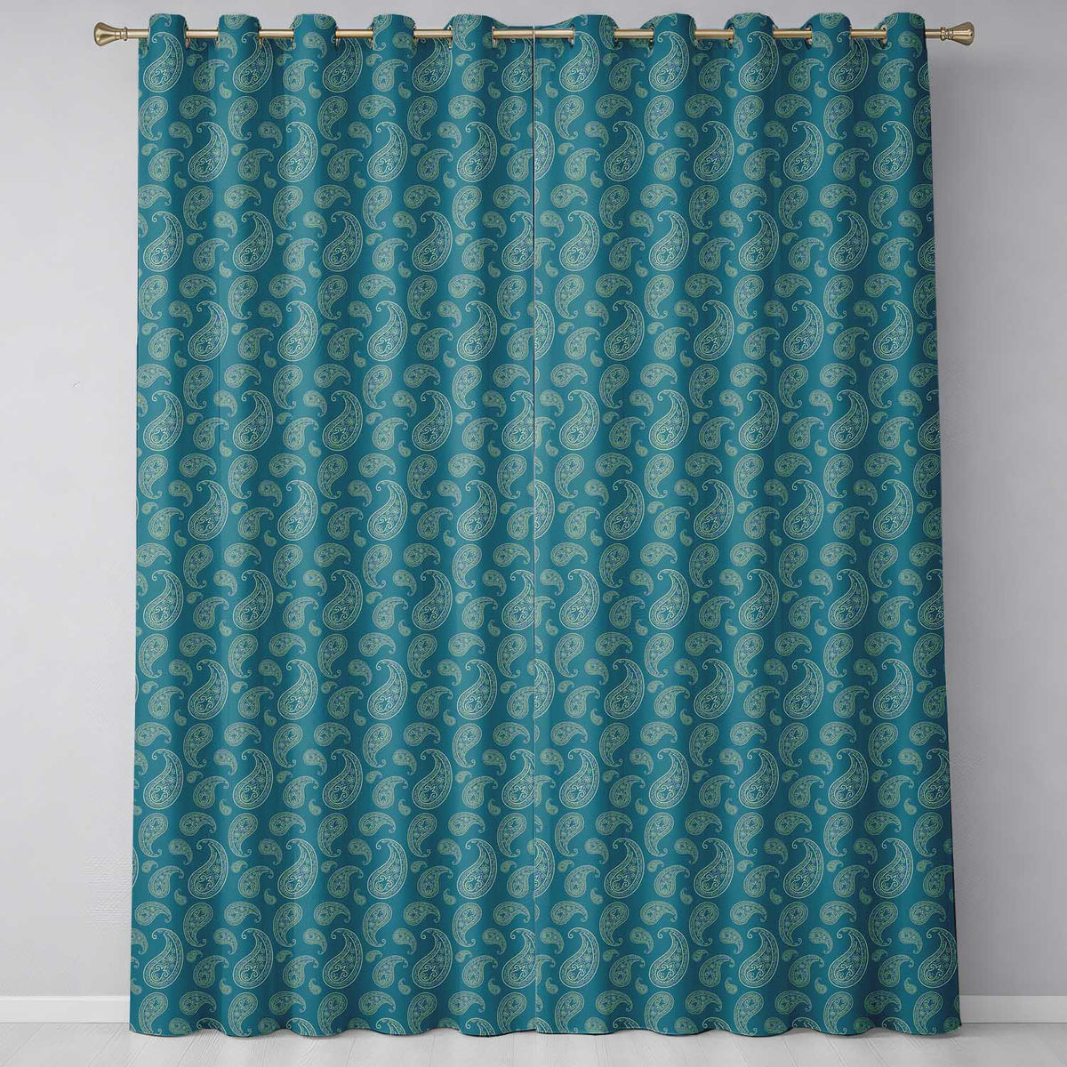 Dark Teal Paisley Floral Bandana Seamless Pattern Classic Textile  Readymade Eyelet Ring Top Thermal 100% Blackout Curtains