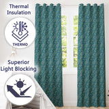 Dark Teal Paisley Floral Bandana Seamless Pattern Classic Textile  Readymade Eyelet Ring Top Thermal 100% Blackout Curtains