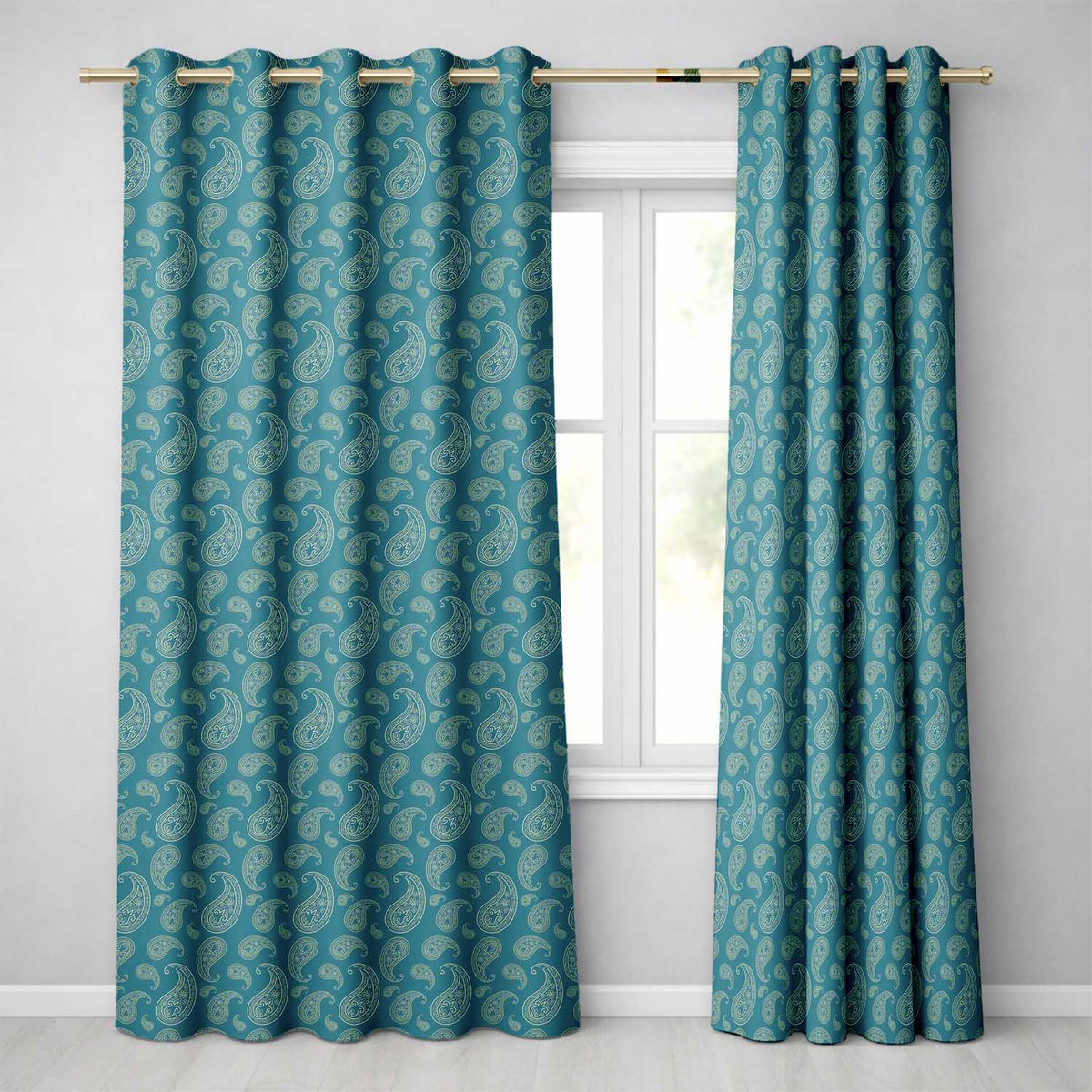 Dark Teal Paisley Floral Bandana Seamless Pattern Classic Textile  Readymade Eyelet Ring Top Thermal 100% Blackout Curtains