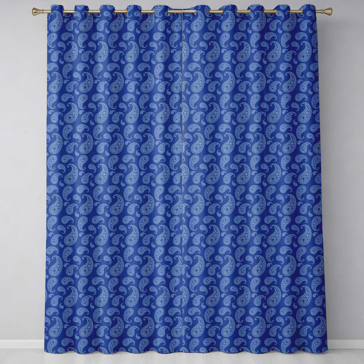 Elegant White Paisley Floral Pattern on Deep Blue Background Seamless  Readymade Eyelet Ring Top Thermal 100% Blackout Curtains