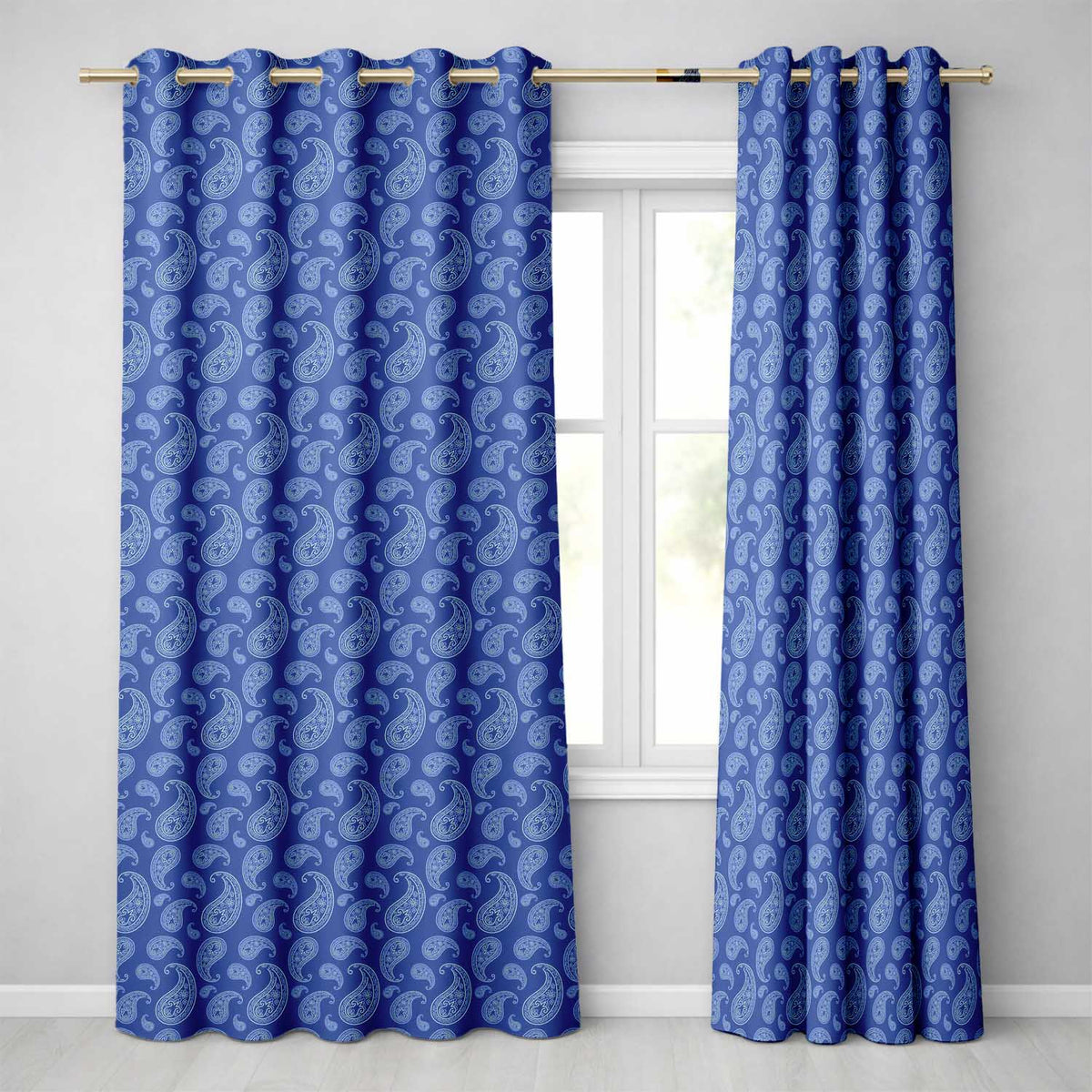 Elegant White Paisley Floral Pattern on Deep Blue Background Seamless  Readymade Eyelet Ring Top Thermal 100% Blackout Curtains