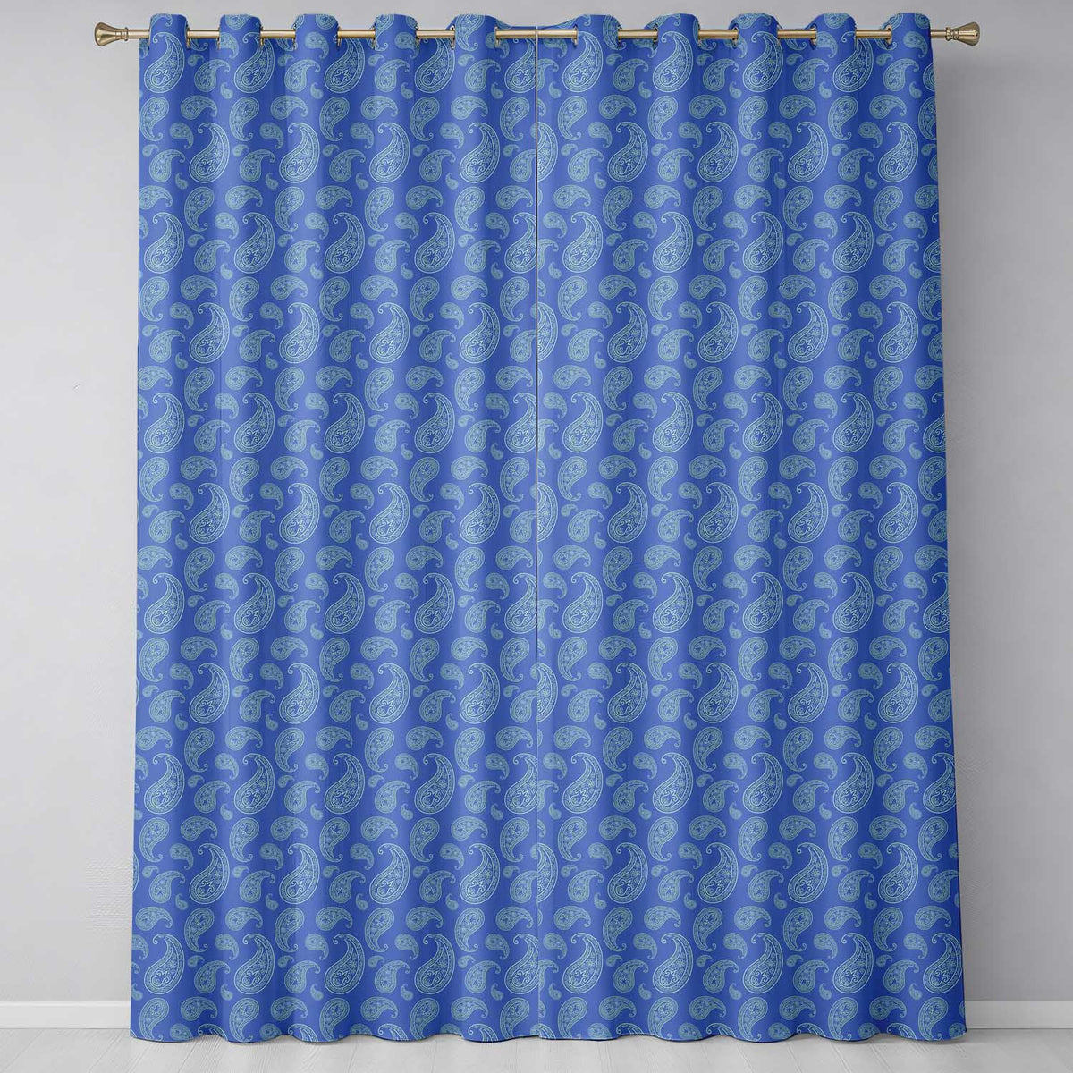 Intricate White Paisley Motif Design on Classic Blue Background Seamless  Readymade Eyelet Ring Top Thermal 100% Blackout Curtains