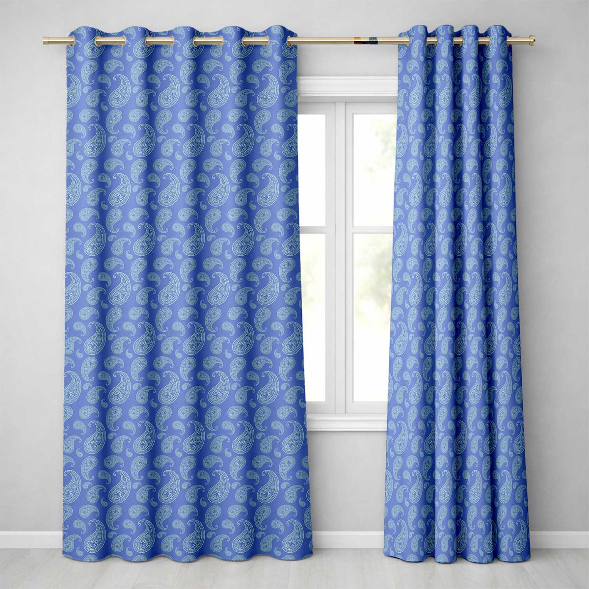 Intricate White Paisley Motif Design on Classic Blue Background Seamless  Readymade Eyelet Ring Top Thermal 100% Blackout Curtains