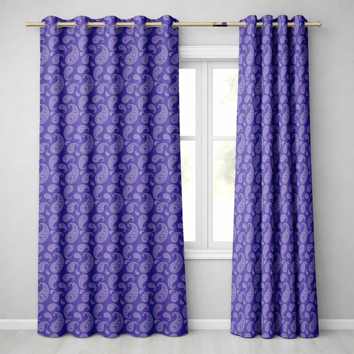 Stylish White Paisley Ornament Pattern on Rich Purple Background Seamless  Readymade Eyelet Ring Top Thermal 100% Blackout Curtains