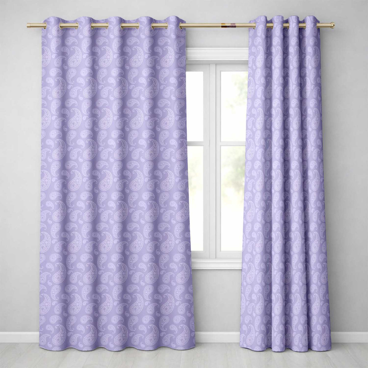 Classic White Paisley Pattern on Light Lavender Background Seamless  Readymade Eyelet Ring Top Thermal 100% Blackout Curtains