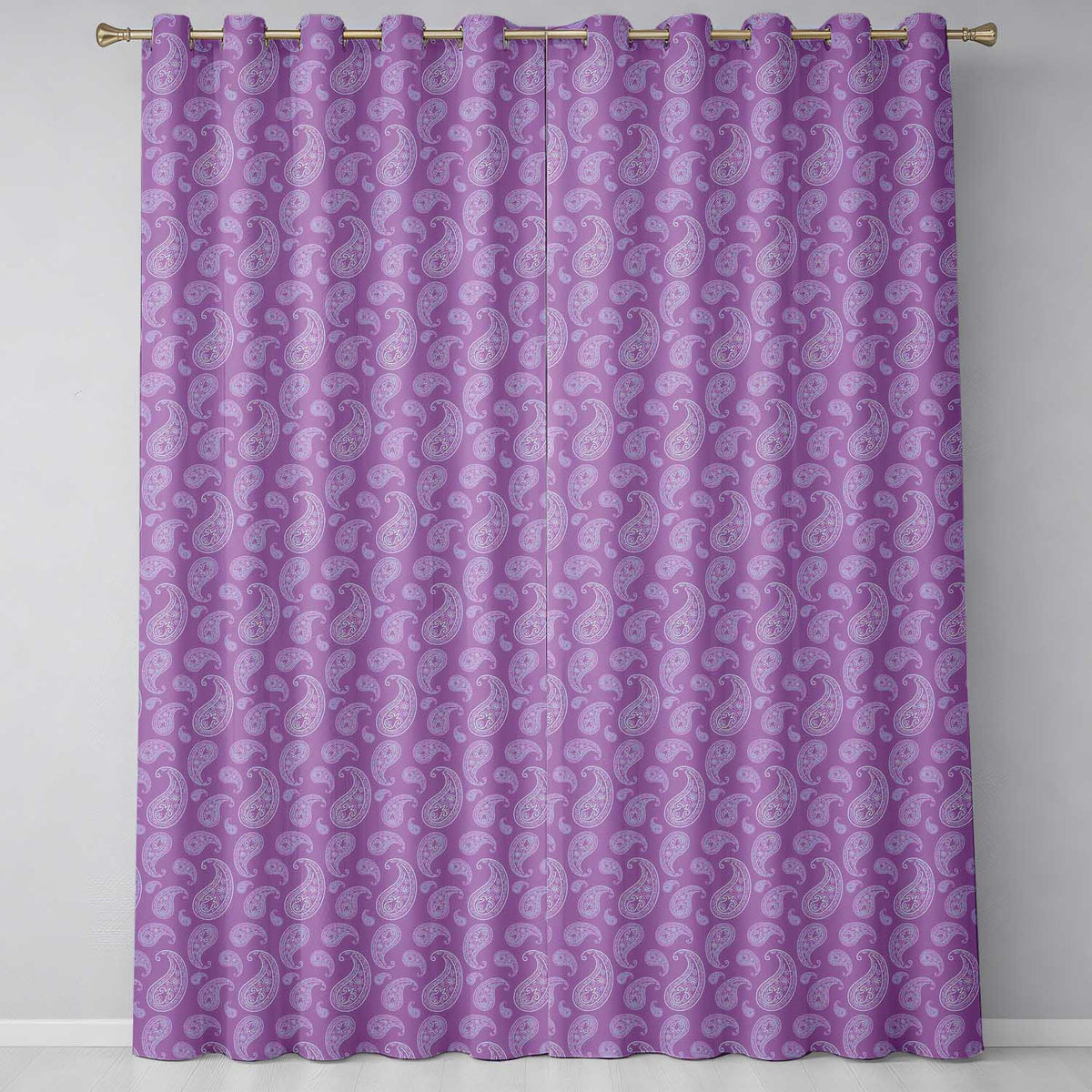 Decorative White Paisley Motif on Soft Lilac Background Seamless  Readymade Eyelet Ring Top Thermal 100% Blackout Curtains