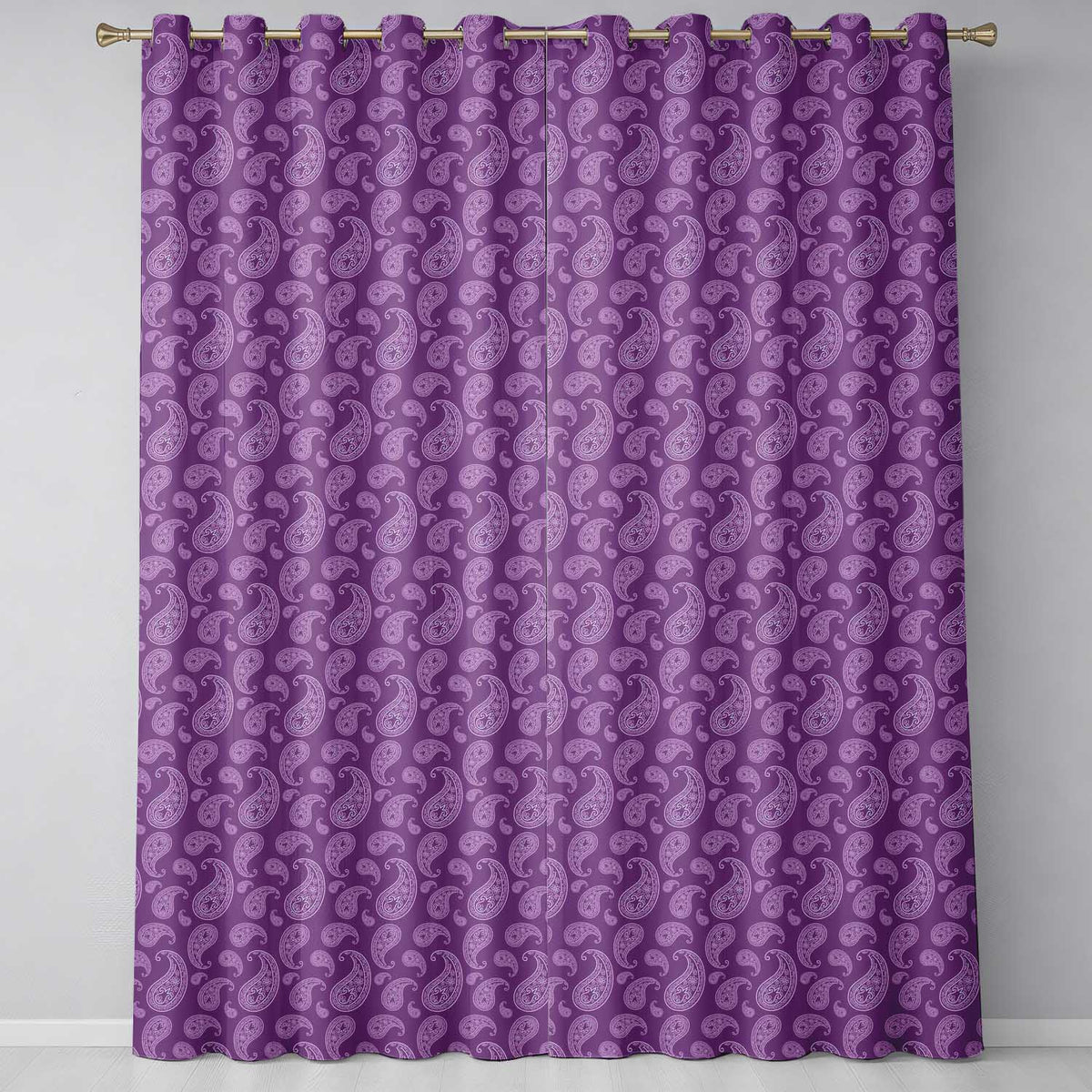 Ornamental White Paisley Pattern on Mauve Purple Background Seamless  Readymade Eyelet Ring Top Thermal 100% Blackout Curtains