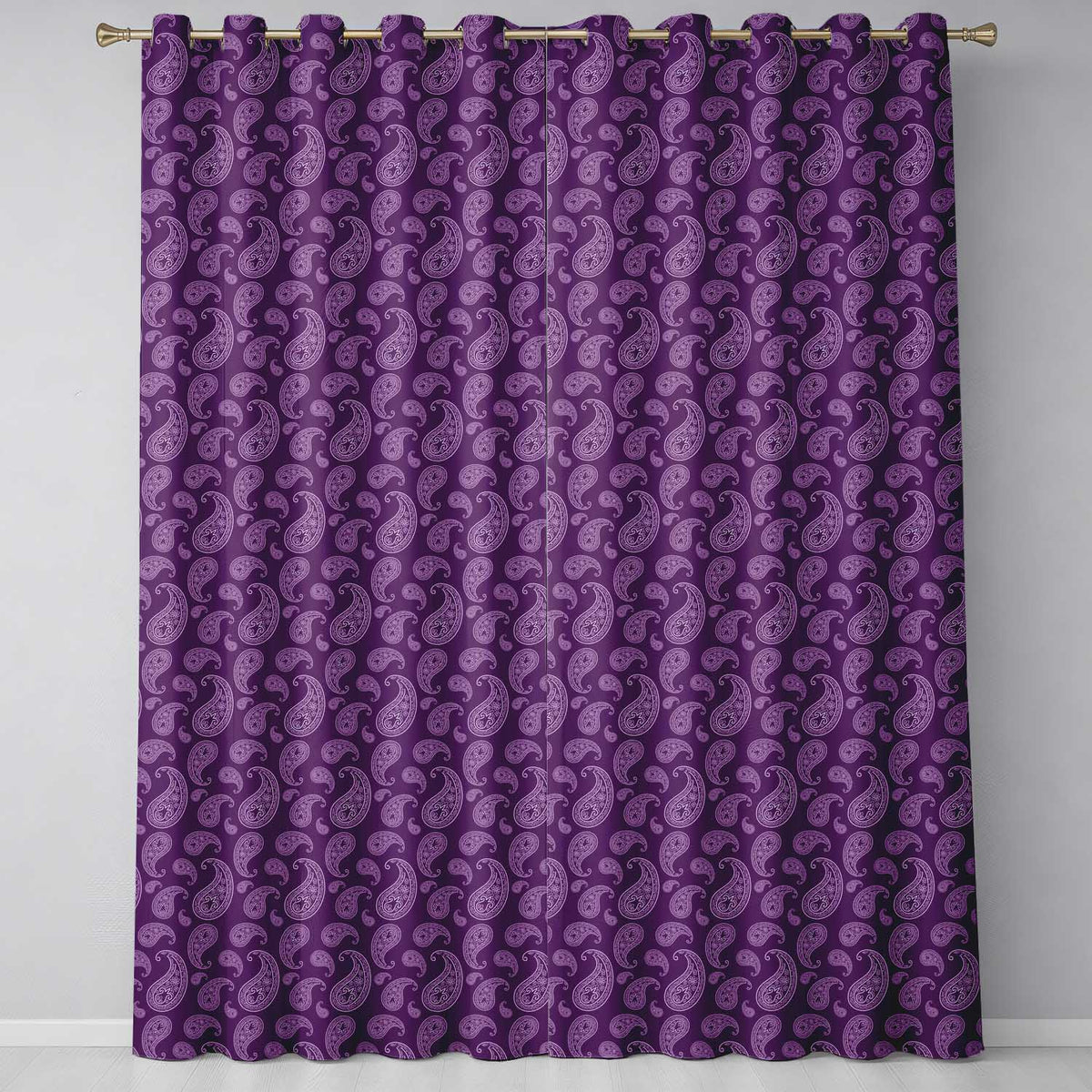 Elegant White Paisley Floral Pattern on Deep Plum Purple Seamless  Readymade Eyelet Ring Top Thermal 100% Blackout Curtains