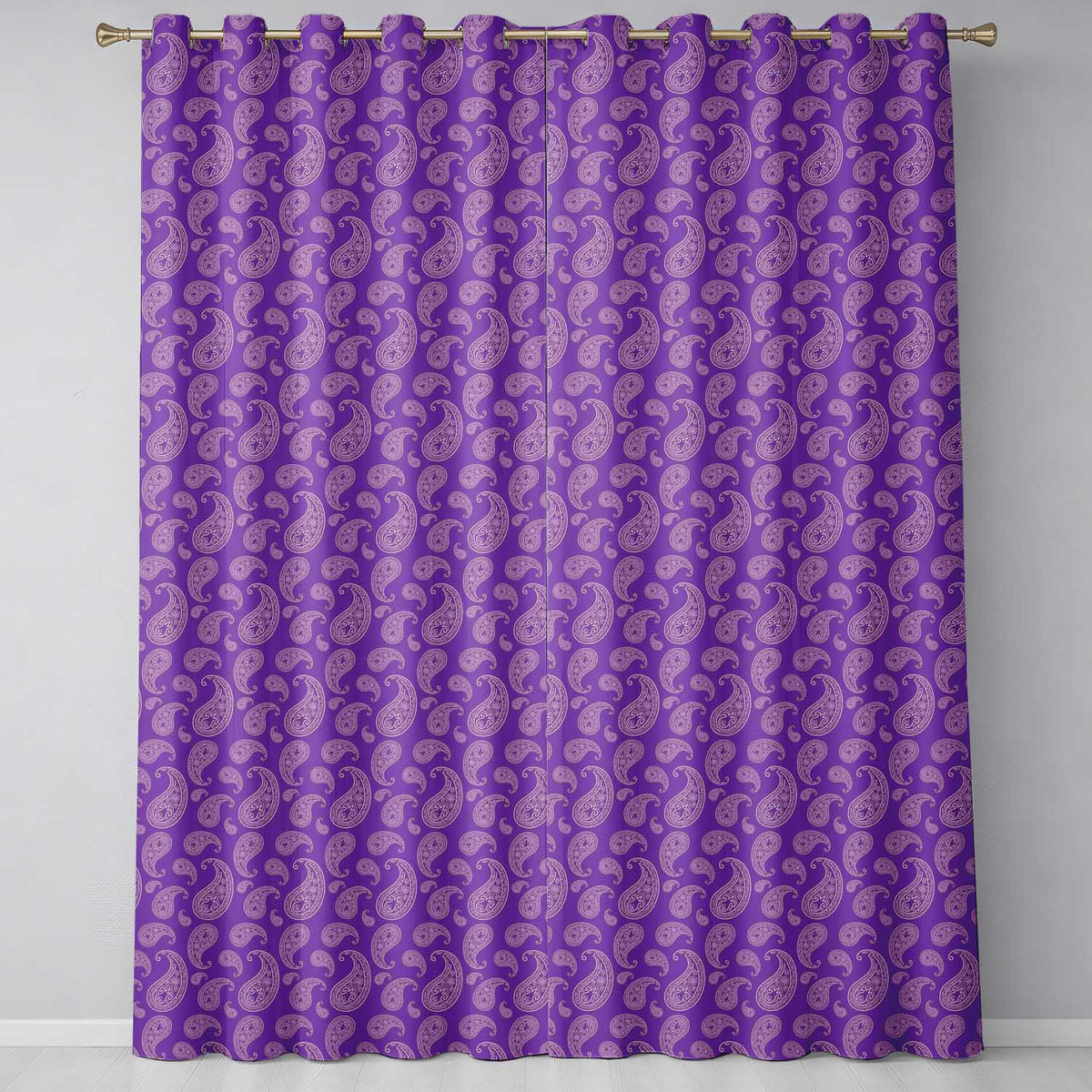 Classic White Paisley Motif on Rich Violet Purple Background Seamless  Readymade Eyelet Ring Top Thermal 100% Blackout Curtains