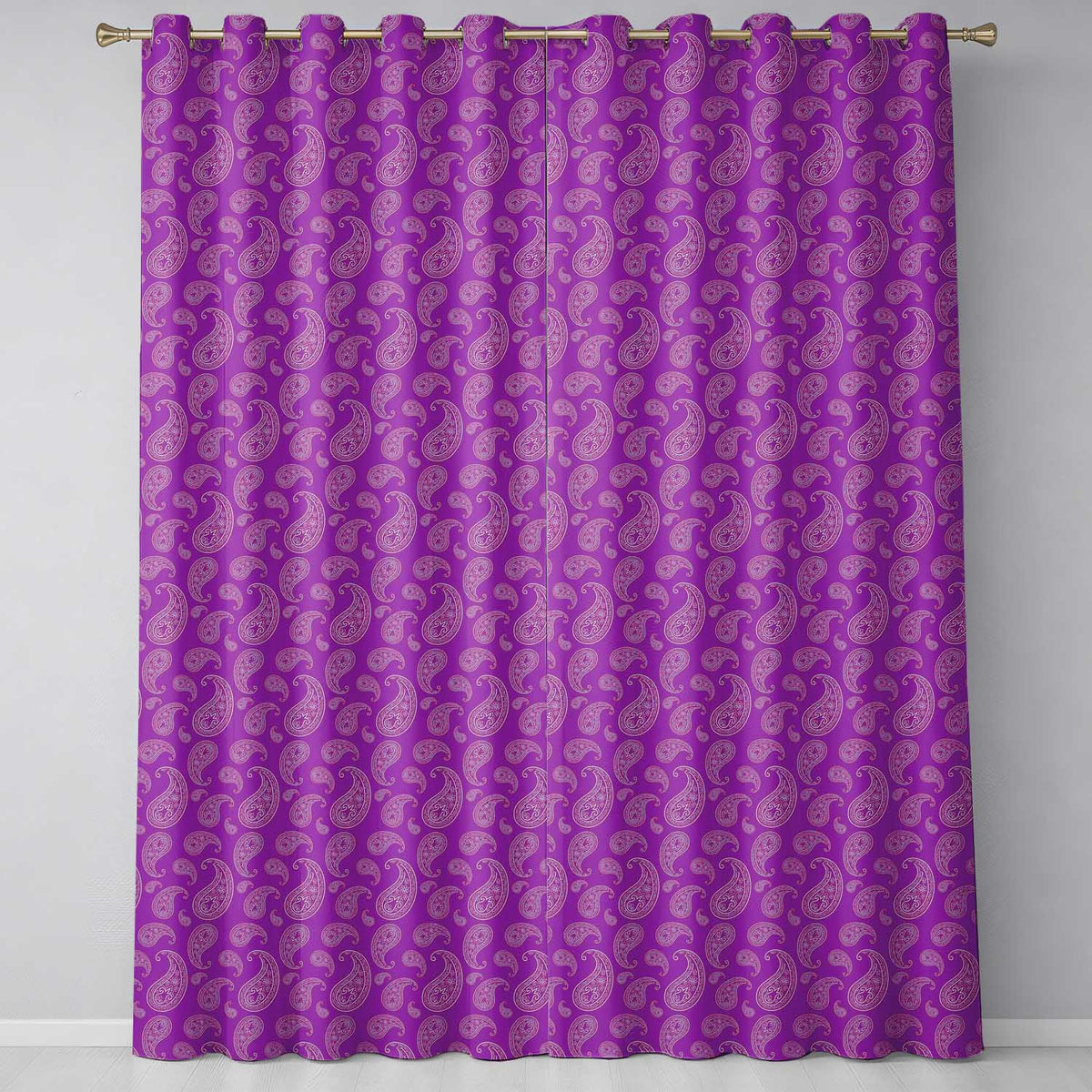 Intricate White Paisley Design on Bold Magenta Purple Background Seamless  Readymade Eyelet Ring Top Thermal 100% Blackout Curtains