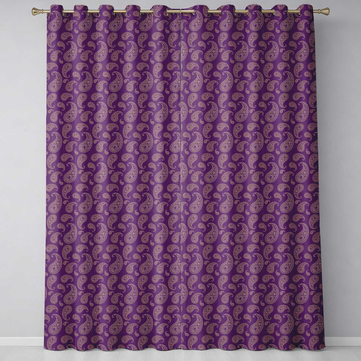 Vintage White Paisley Floral Pattern on Dark Burgundy Purple Seamless  Readymade Eyelet Ring Top Thermal 100% Blackout Curtains