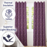 Vintage White Paisley Floral Pattern on Dark Burgundy Purple Seamless  Readymade Eyelet Ring Top Thermal 100% Blackout Curtains