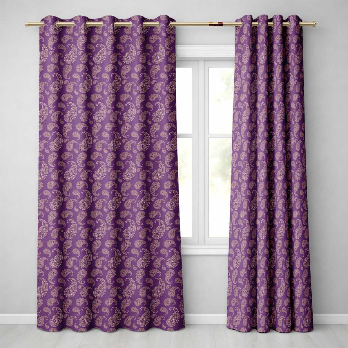 Vintage White Paisley Floral Pattern on Dark Burgundy Purple Seamless  Readymade Eyelet Ring Top Thermal 100% Blackout Curtains