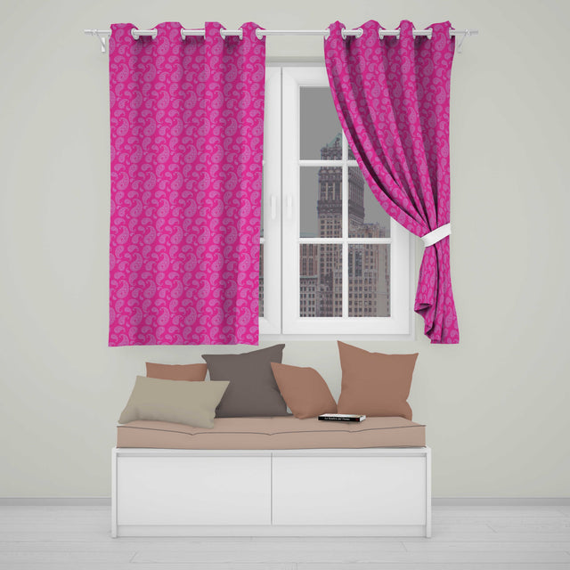 Elegant White Paisley Floral Pattern on Bright Pink Gradient Seamless  Readymade Eyelet Ring Top Thermal 100% Blackout Curtains