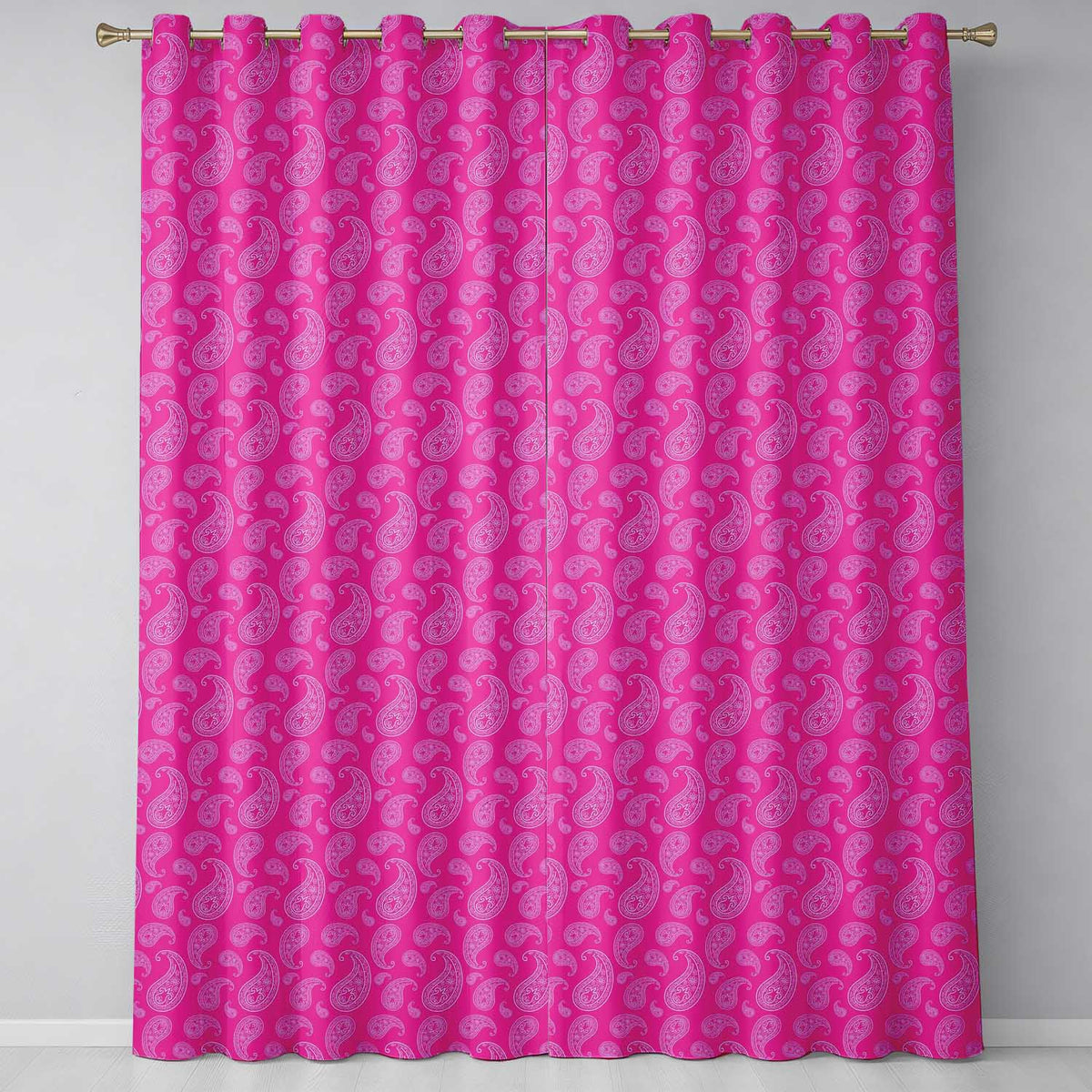 Elegant White Paisley Floral Pattern on Bright Pink Gradient Seamless  Readymade Eyelet Ring Top Thermal 100% Blackout Curtains