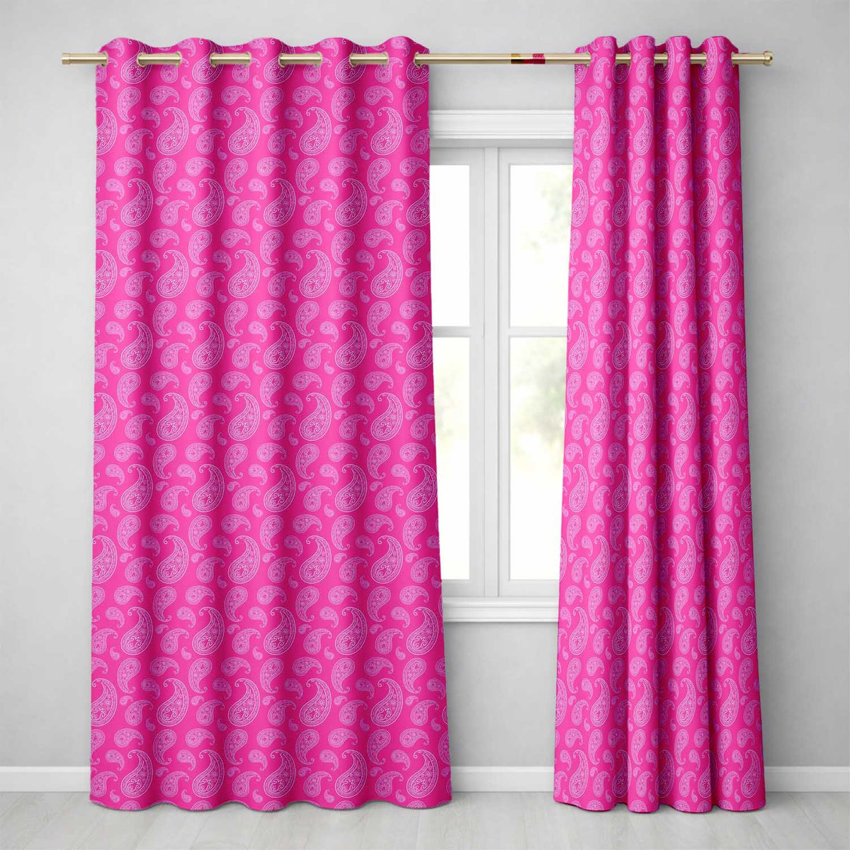 Elegant White Paisley Floral Pattern on Bright Pink Gradient Seamless  Readymade Eyelet Ring Top Thermal 100% Blackout Curtains