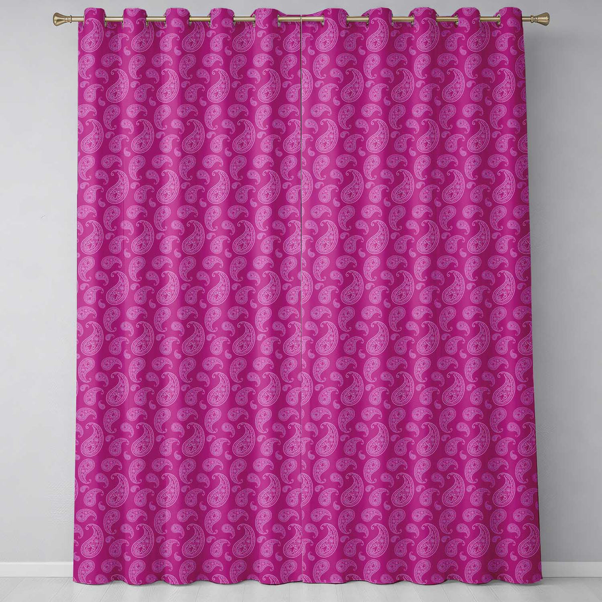 Classic White Paisley Design on Vibrant Fuchsia Pink Background Seamless  Readymade Eyelet Ring Top Thermal 100% Blackout Curtains