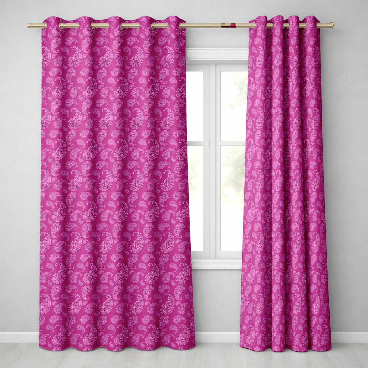 Classic White Paisley Design on Vibrant Fuchsia Pink Background Seamless  Readymade Eyelet Ring Top Thermal 100% Blackout Curtains