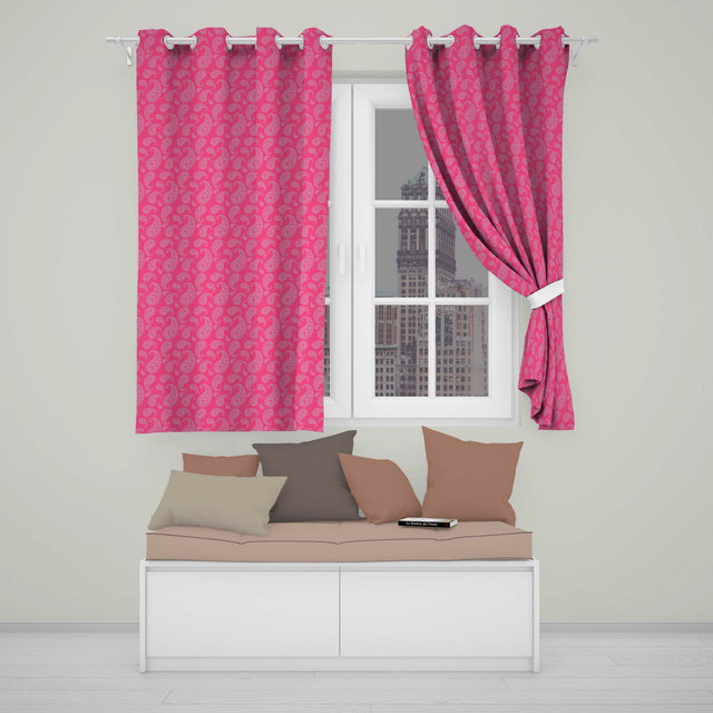 Intricate White Paisley Motif on Vibrant Rose Pink Gradient Seamless  Readymade Eyelet Ring Top Thermal 100% Blackout Curtains