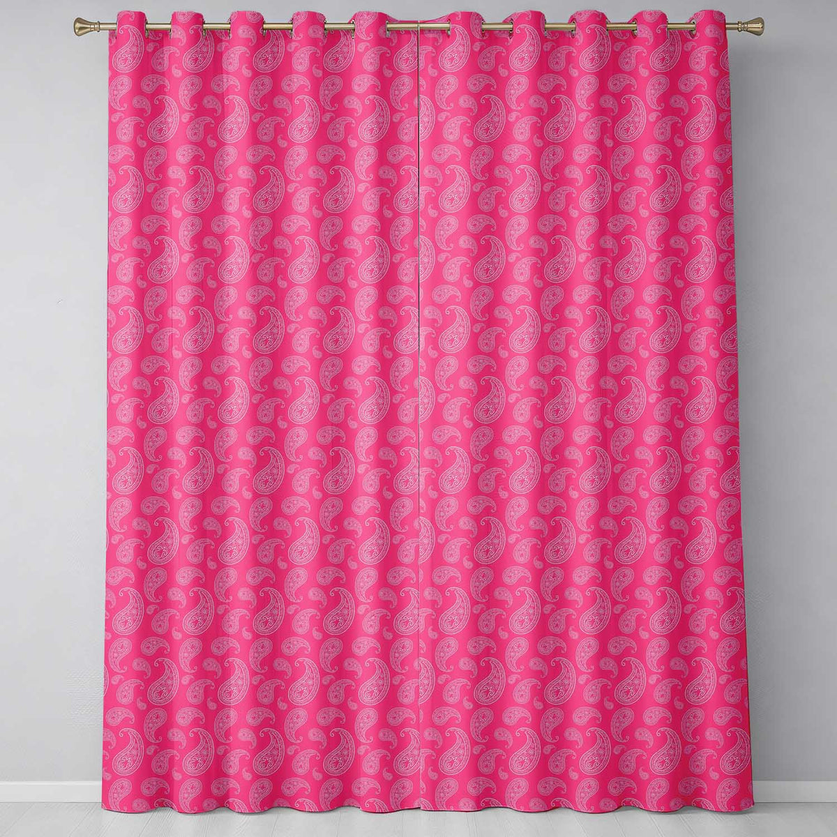 Intricate White Paisley Motif on Vibrant Rose Pink Gradient Seamless  Readymade Eyelet Ring Top Thermal 100% Blackout Curtains