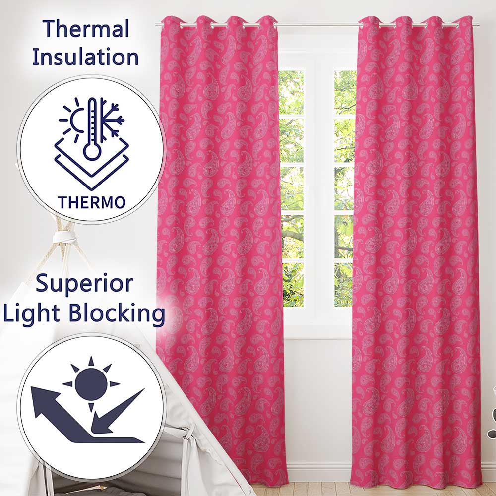 Intricate White Paisley Motif on Vibrant Rose Pink Gradient Seamless  Readymade Eyelet Ring Top Thermal 100% Blackout Curtains