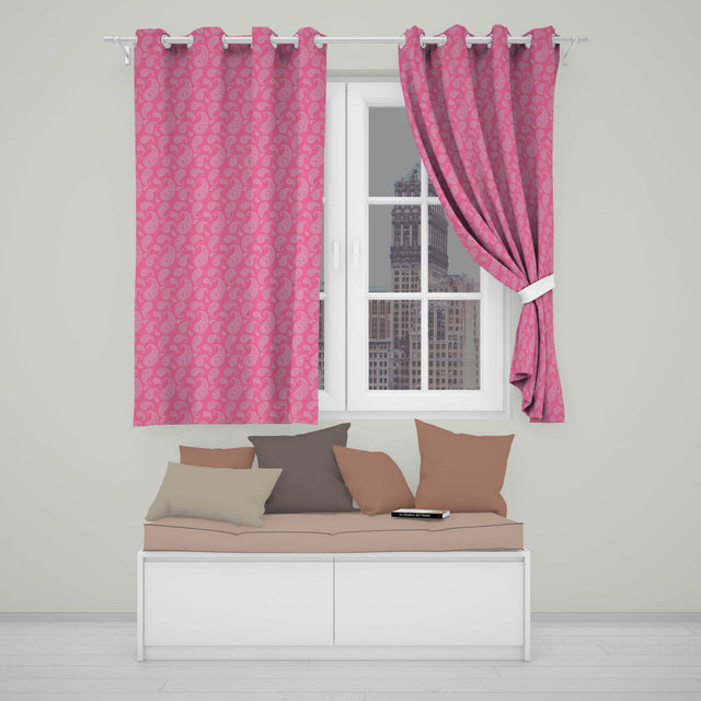 Classic White Paisley Pattern on Warm Pink Gradient Background Seamless  Readymade Eyelet Ring Top Thermal 100% Blackout Curtains