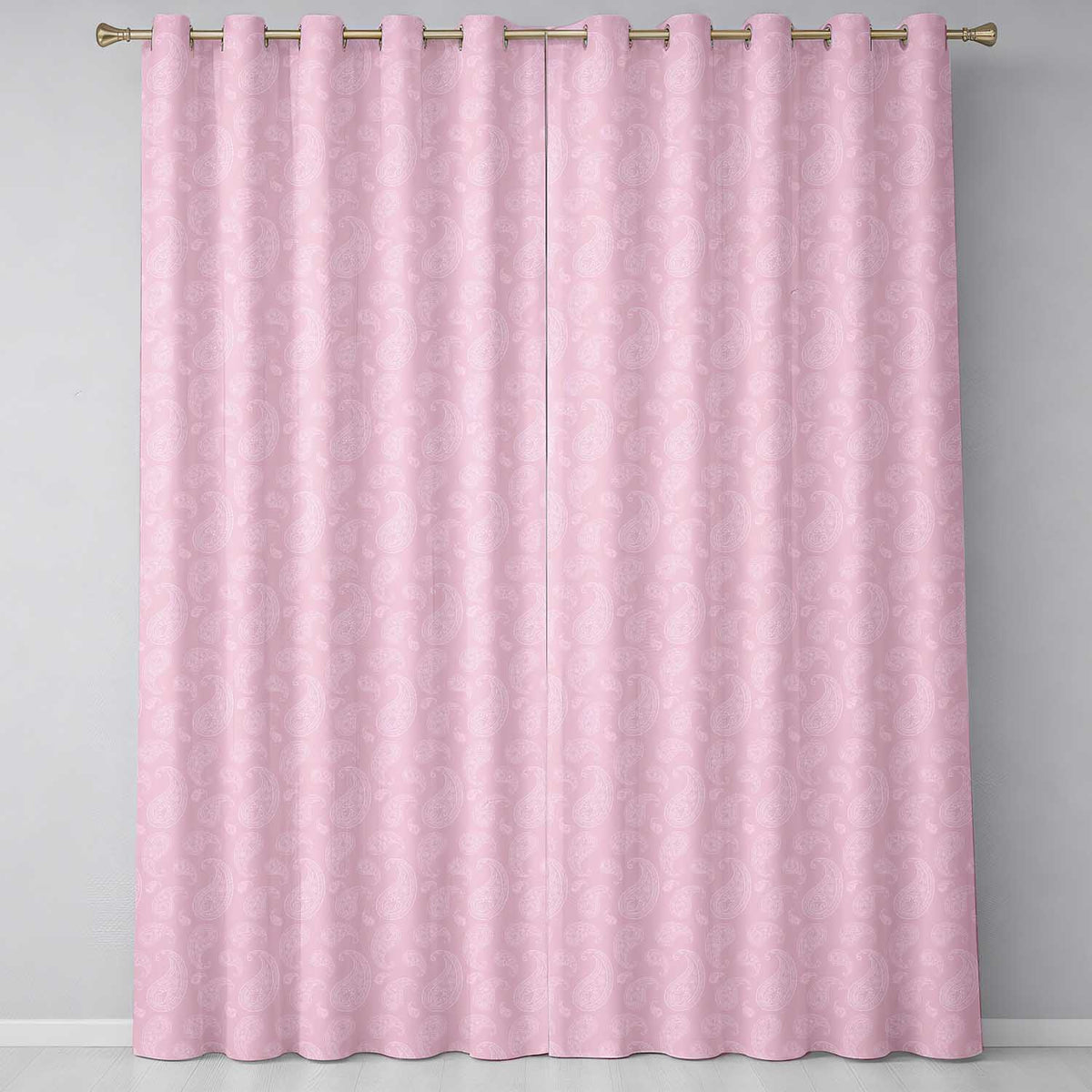 Ornate White Paisley Motif on Soft Peach Pink Background Seamless  Readymade Eyelet Ring Top Thermal 100% Blackout Curtains