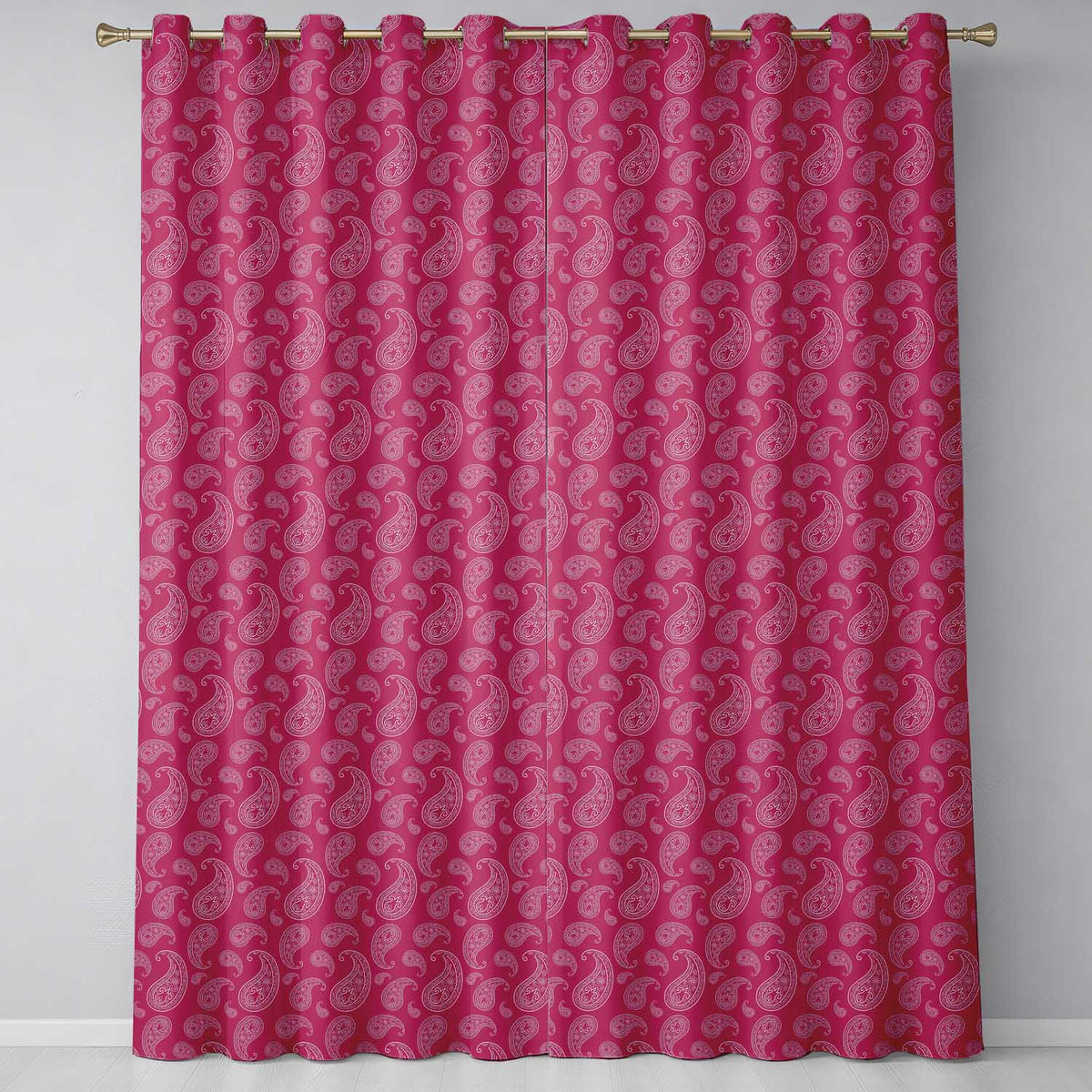 Elegant White Paisley Design on Deep Burgundy Red Background Seamless  Readymade Eyelet Ring Top Thermal 100% Blackout Curtains