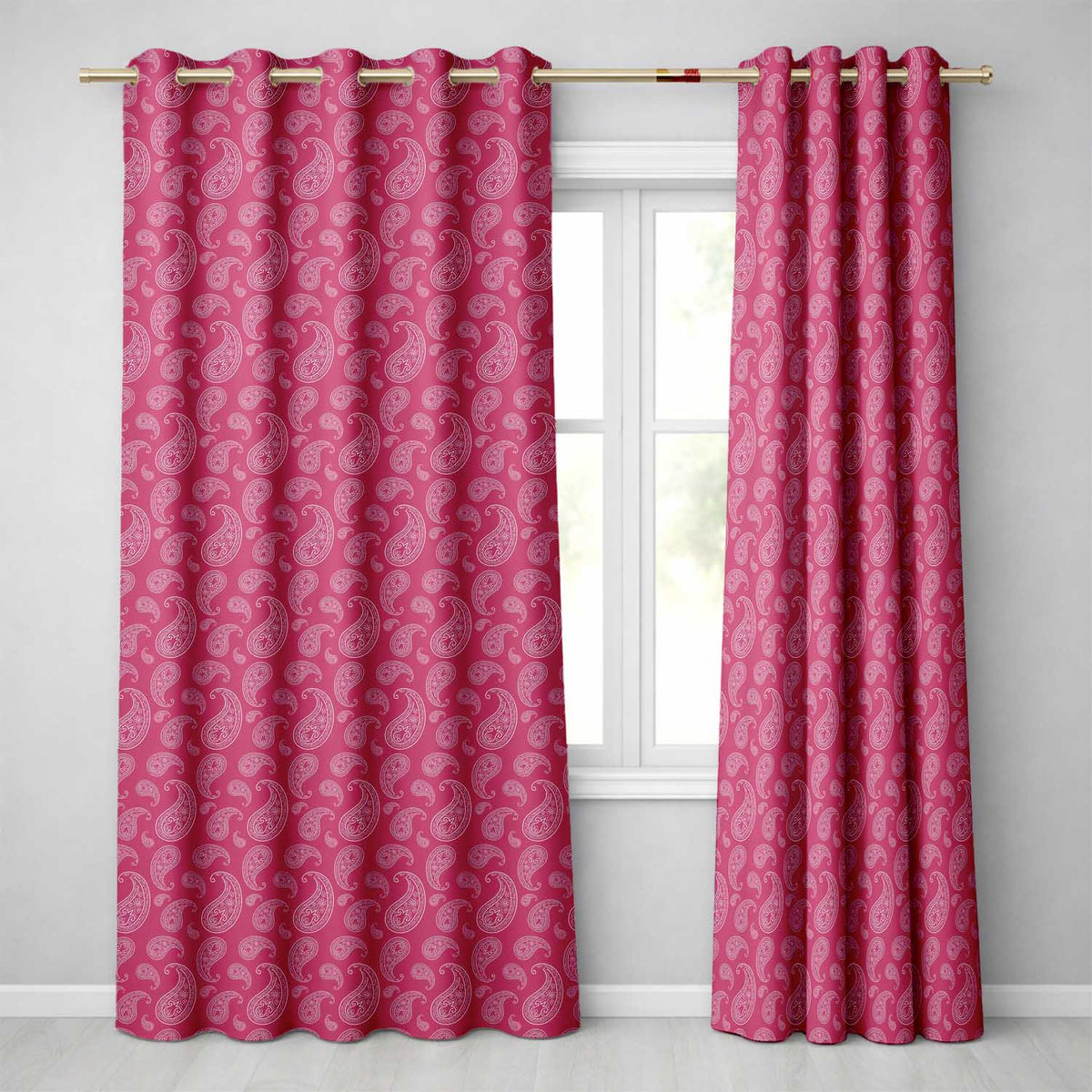 Elegant White Paisley Design on Deep Burgundy Red Background Seamless  Readymade Eyelet Ring Top Thermal 100% Blackout Curtains