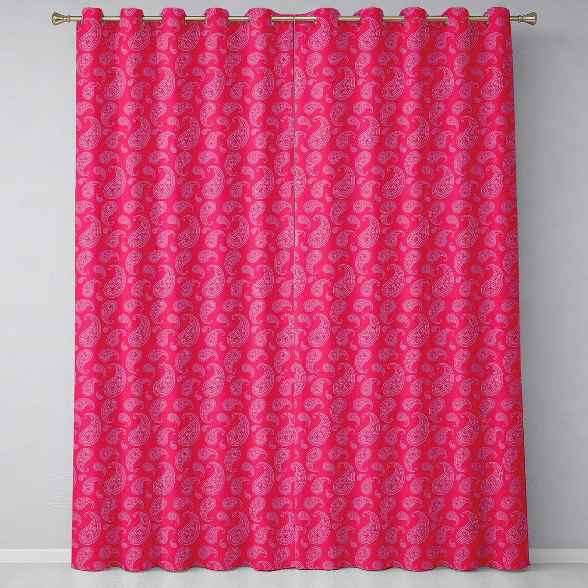 Elegant White Paisley Pattern Rose Backgrounds  Readymade Eyelet Ring Top Thermal 100% Blackout Curtains