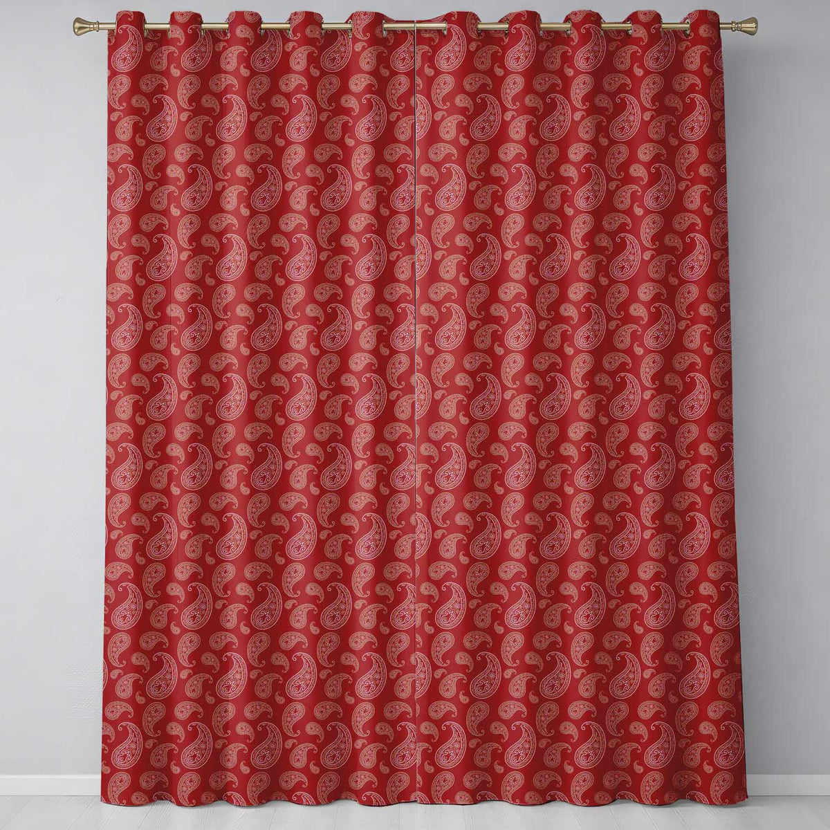 Elegant White Paisley Pattern Wine Backgrounds  Readymade Eyelet Ring Top Thermal 100% Blackout Curtains