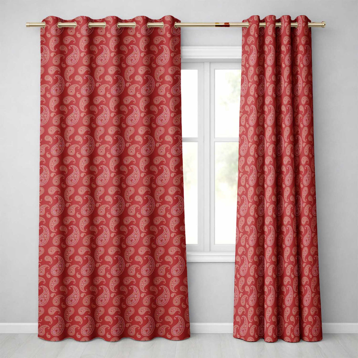 Elegant White Paisley Pattern Wine Backgrounds  Readymade Eyelet Ring Top Thermal 100% Blackout Curtains