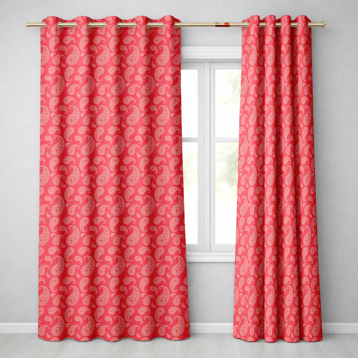 Elegant White Paisley Pattern Pink Background  Readymade Eyelet Ring Top Thermal 100% Blackout Curtains