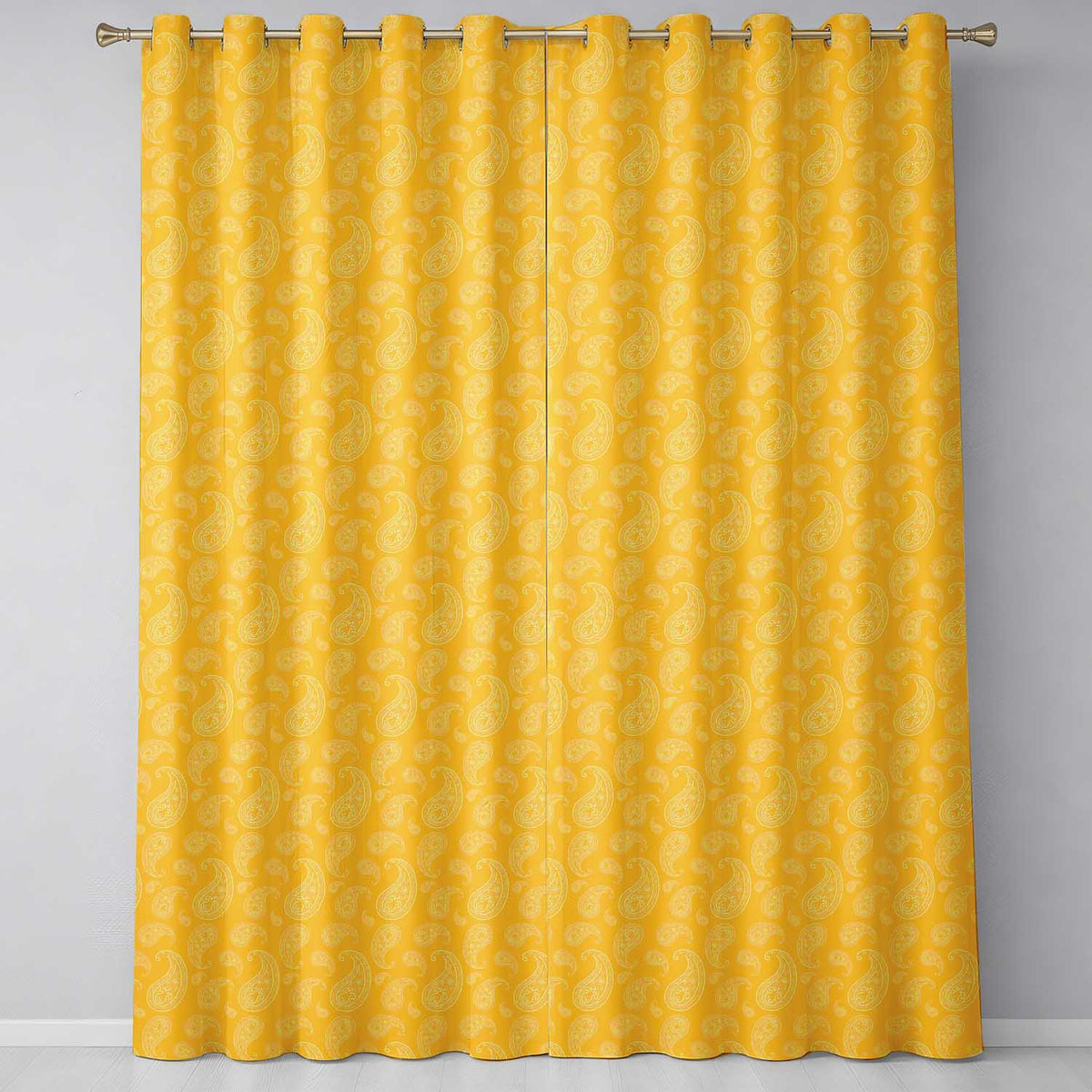 Elegant White Paisley Pattern Yellow Gradient Background Seamless  Readymade Eyelet Ring Top Thermal 100% Blackout Curtains