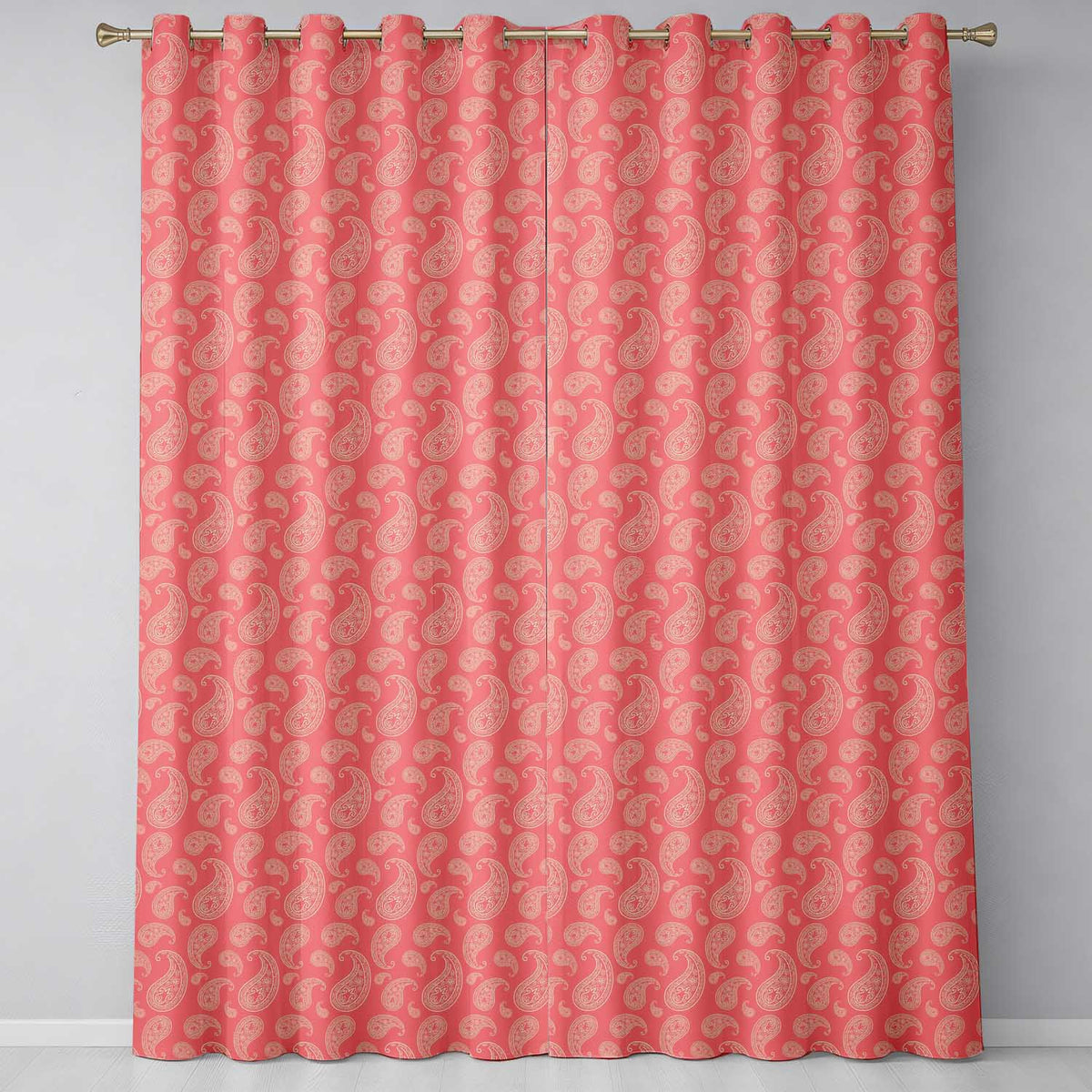 Elegant White Paisley Pattern Pink Gradient Background Seamless  Readymade Eyelet Ring Top Thermal 100% Blackout Curtains