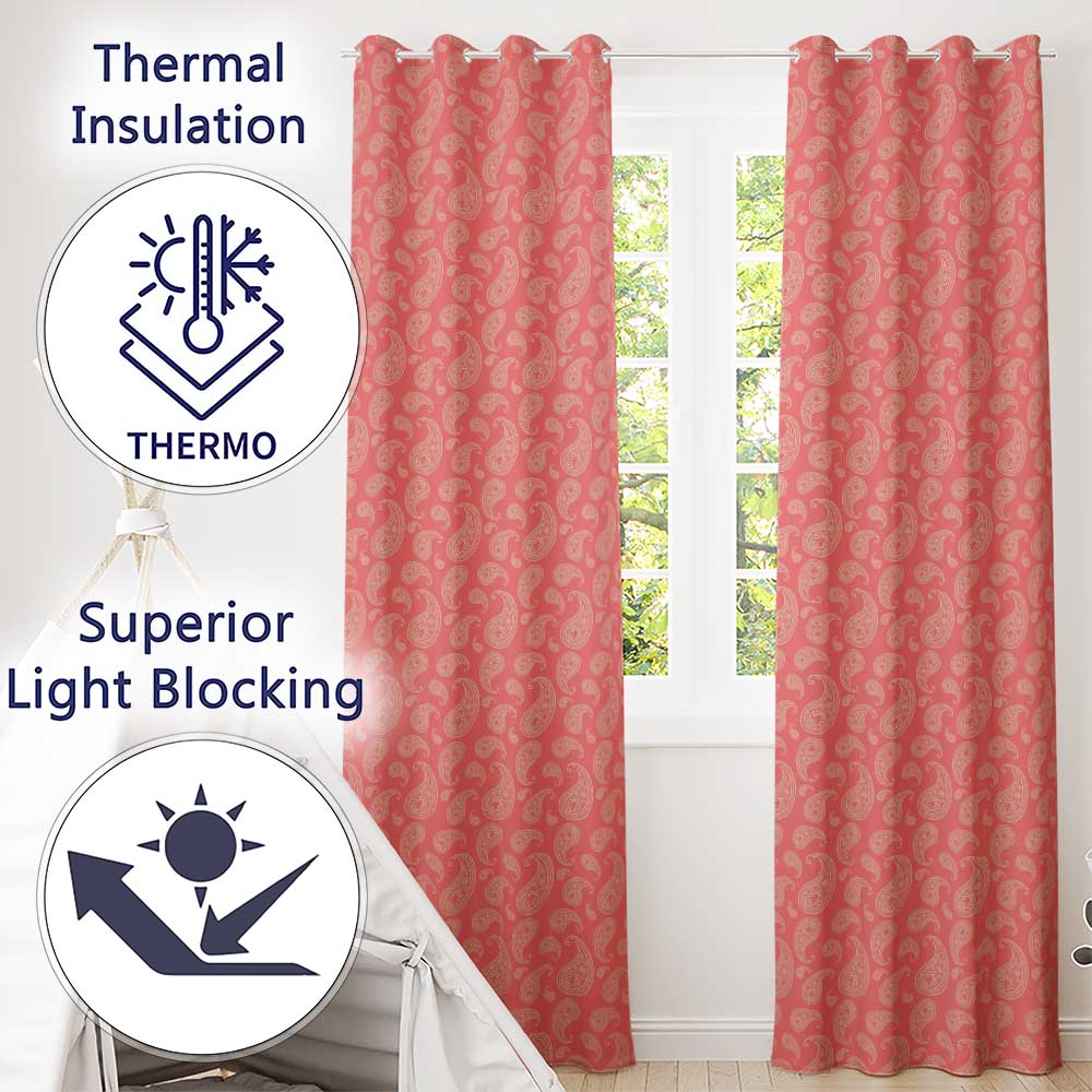 Elegant White Paisley Pattern Pink Gradient Background Seamless  Readymade Eyelet Ring Top Thermal 100% Blackout Curtains