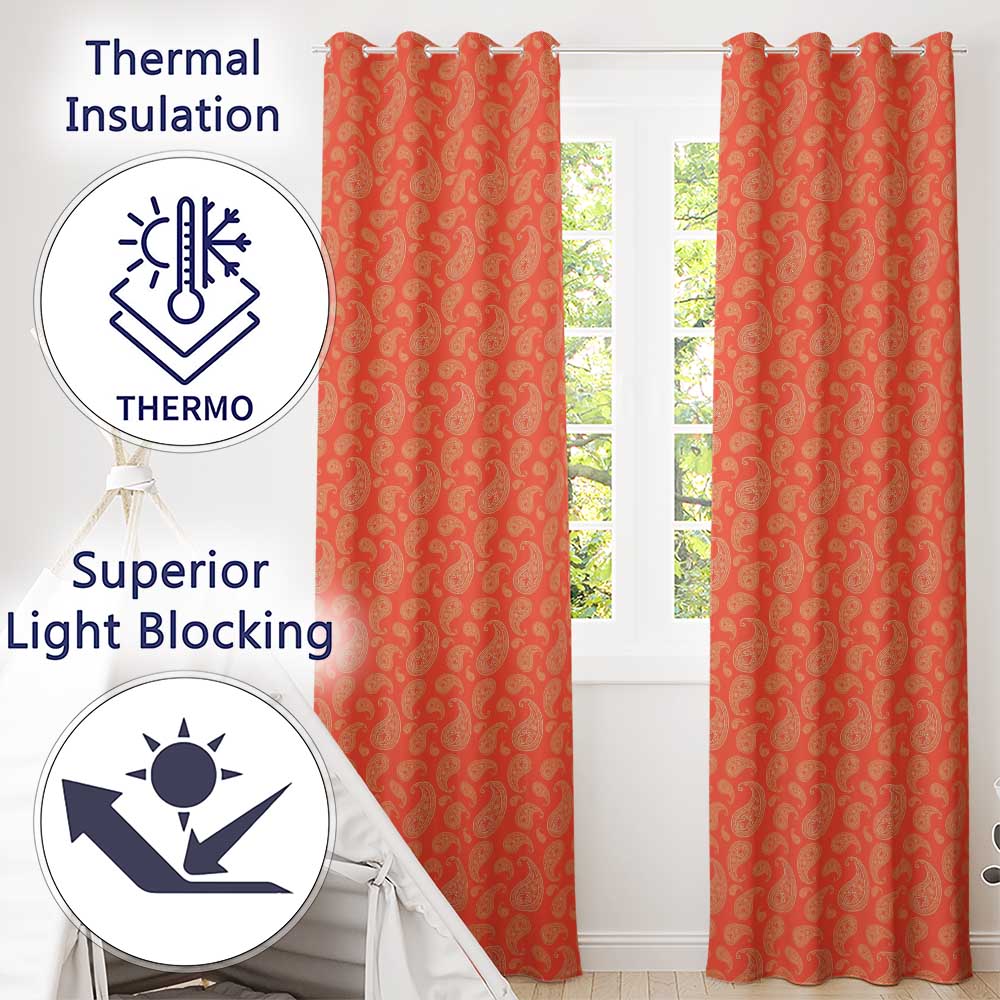 Elegant White Paisley Pattern Sunset Orange Gradient Background Seamless  Readymade Eyelet Ring Top Thermal 100% Blackout Curtains