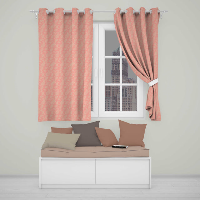 Elegant White Paisley Pattern Soft Peach Gradient Background Seamless  Readymade Eyelet Ring Top Thermal 100% Blackout Curtains